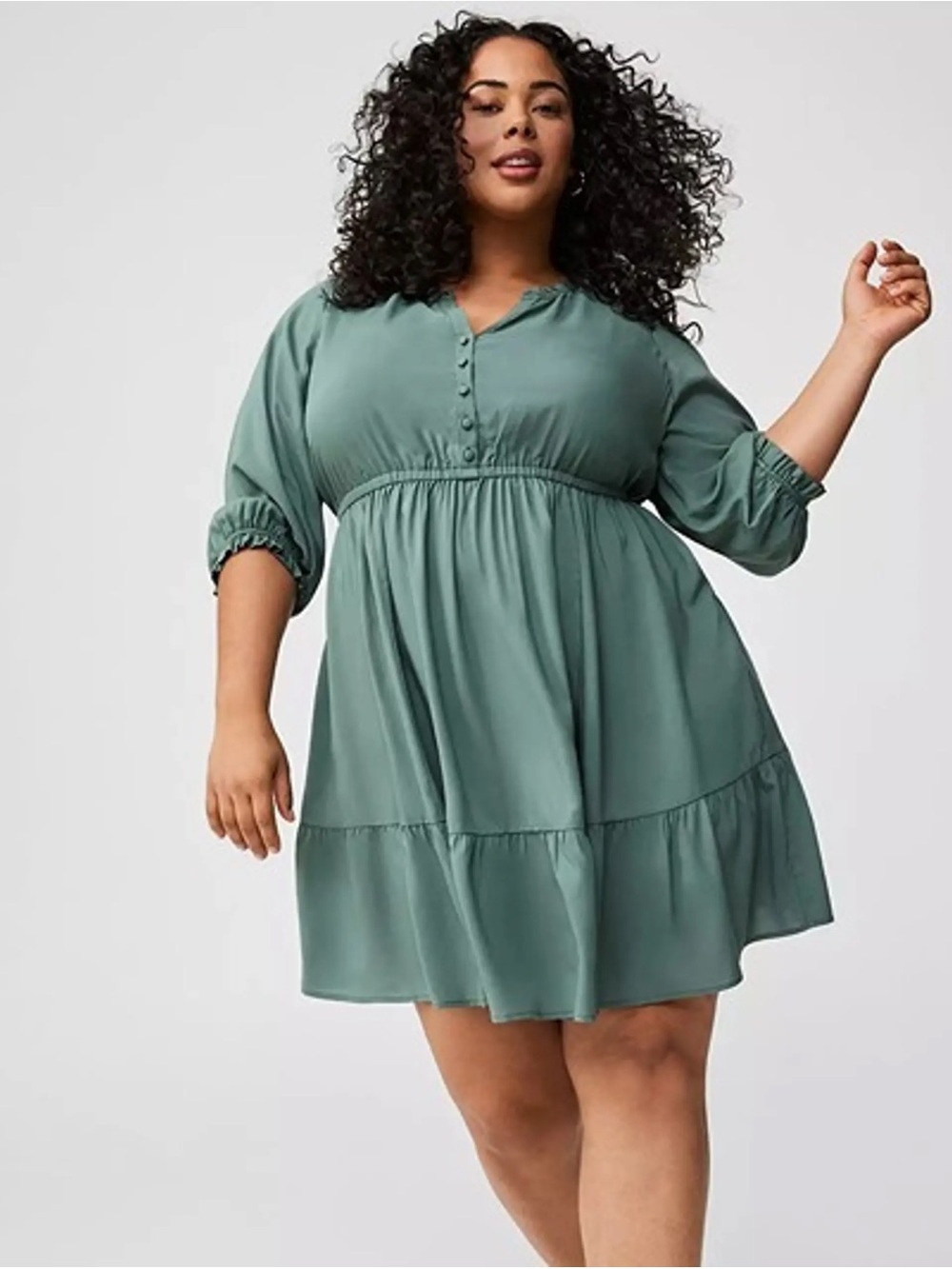 Torrid Dress Tiered Knee 3/4 sleeve lace v neck elastic Sz 1x With Pockets